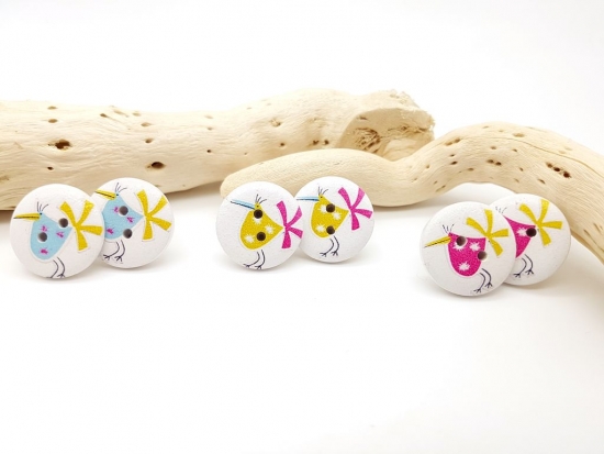 verrückte Vögel Knopf Ohrstecker